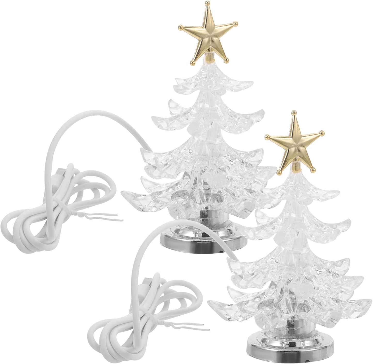 Lurrose 2pcs Christmas Tree Light with Star Topper USB Color Changing Lights Christmas Night Light for Home Bedroom Holiday Xmas Decoration (Golden)