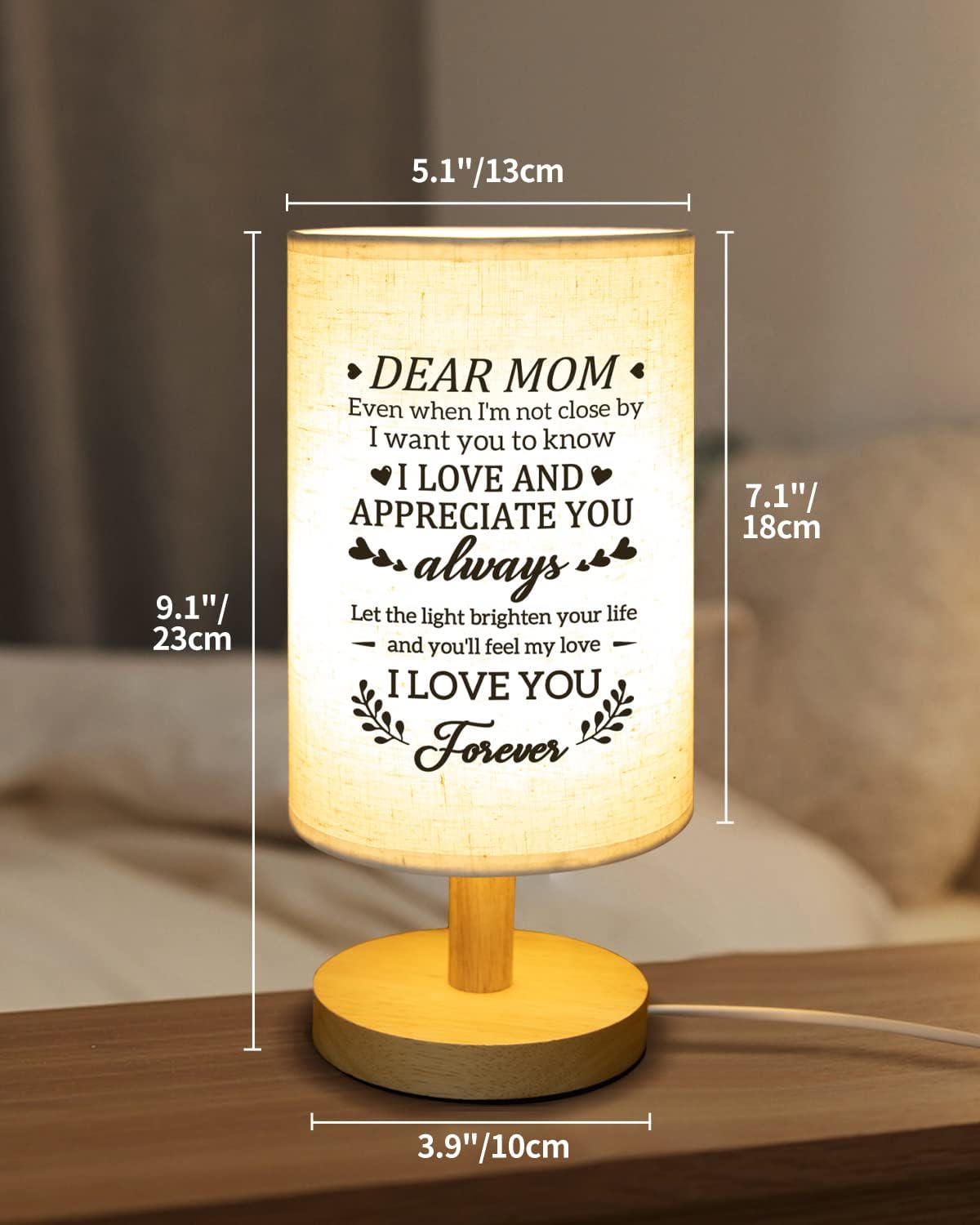 Easter Gifts for Mom from Daughter Son, Moms Birthday Gift Fabric Lamp, Retirement Birthday Gifts for Mother Table Lamp with Wooden Stand, I Love You Mom Gifts
