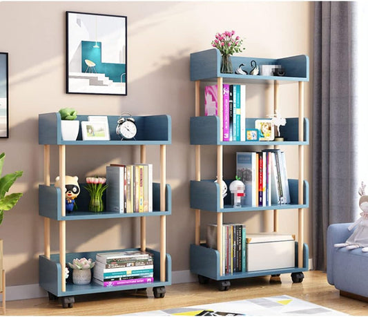 Modern Open Bookshelf with Wheels, Free Standing Wooden Bookcase, Multifunctional Storage Organizer, Stylish Display Shelf for Home & Office, Space-Saving Design