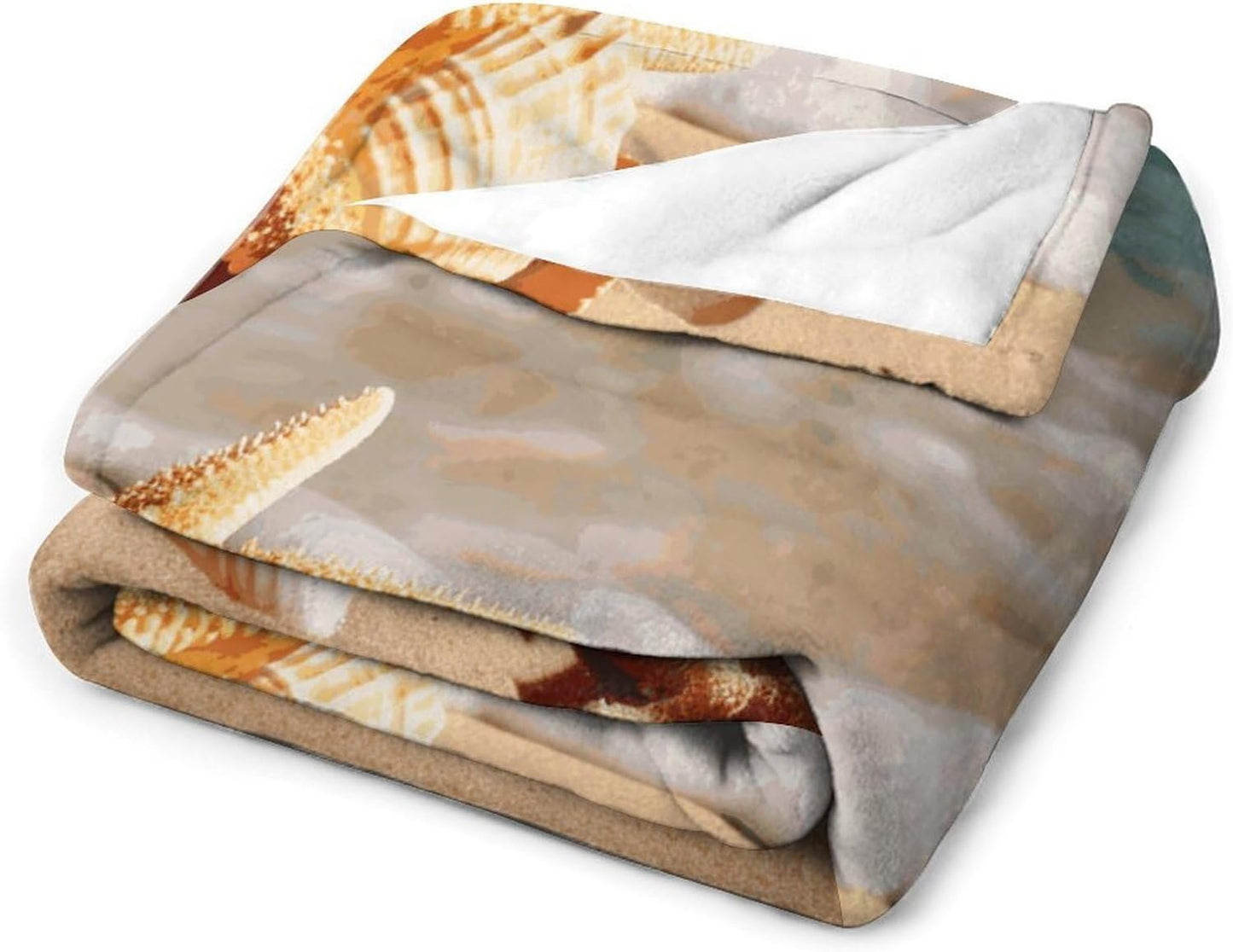 Seashells Starfish on Beach Blanket Super Soft Lightweight Throw Blanket Cute Cozy Warm Bed Blanket Decorative Fuzzy Blanket All-Season Home Decor Gift for Sofa Couch Living Room 50"*60"（130 * 150cm）