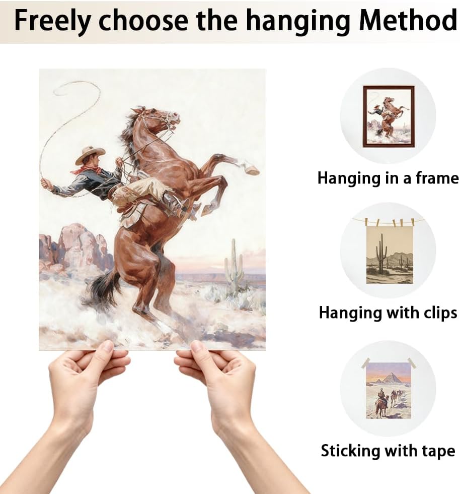 CRAFTYMELODY Western Cowboy Wall Art Prints Set of 9 Vintage Western Landscape Poster Wall Decor Wild West Home Artworks for Living Room Bedroom Man Cave Office Decoration 8x10 Inch Unframed