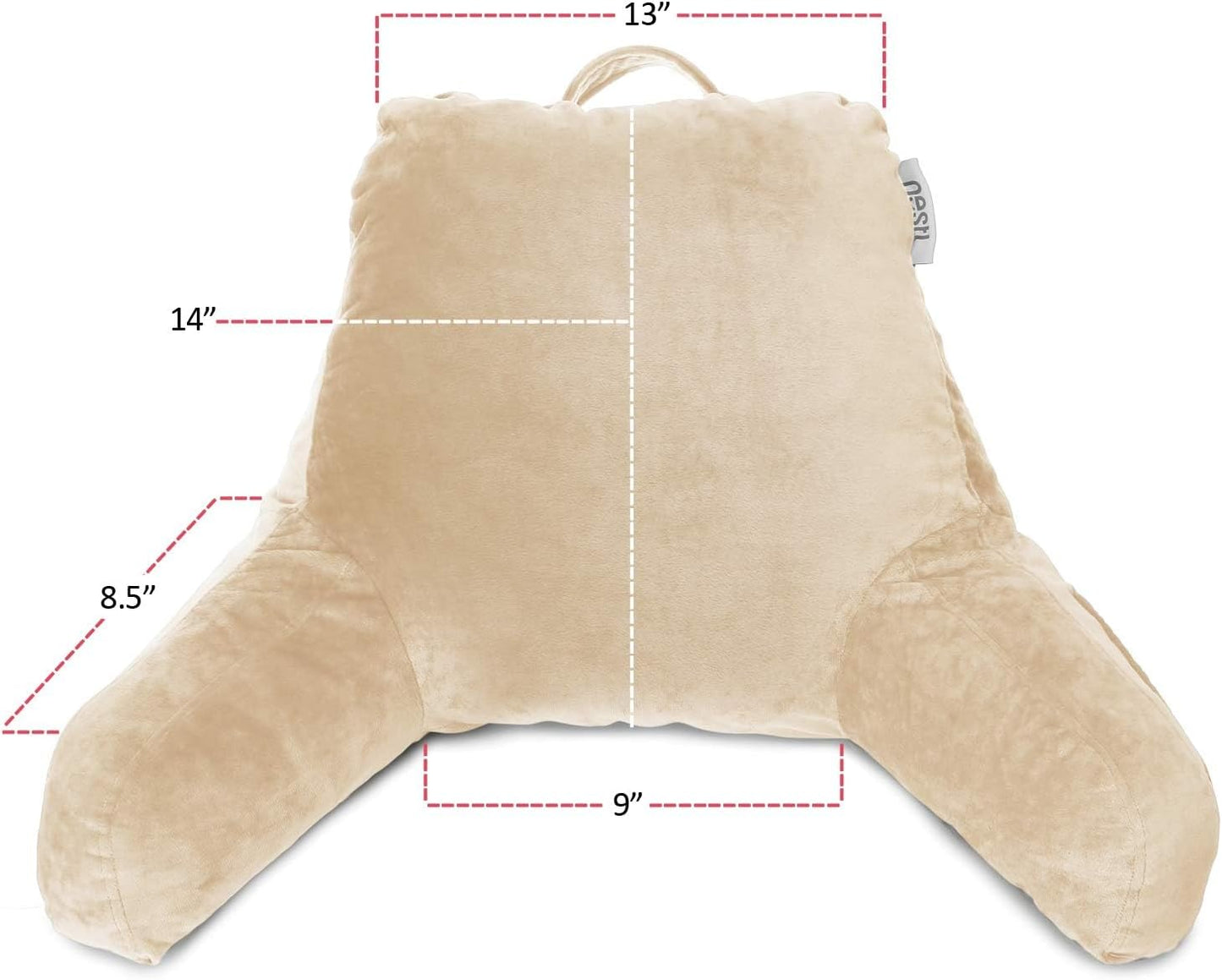 Nestl Reading Pillow with Portable Laptop Lap Desk, Velvet Feel Back Pillow for Sitting in Bed, Shredded Memory Foam Back Support Pillow for Bed, Bed Rest Pillow with Arms, Small - Cream