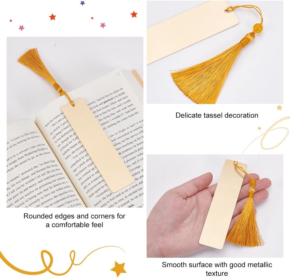 WEBEEDY 8 PCS Blank Metal Bookmark with Tassel Stainless Steel Brass Bookmark for Engraving DIY Metal Tassel Bookmarks Unique Book Accessories Reading Book Lovers Teachers Bookish Gifts(Gold,Silver)