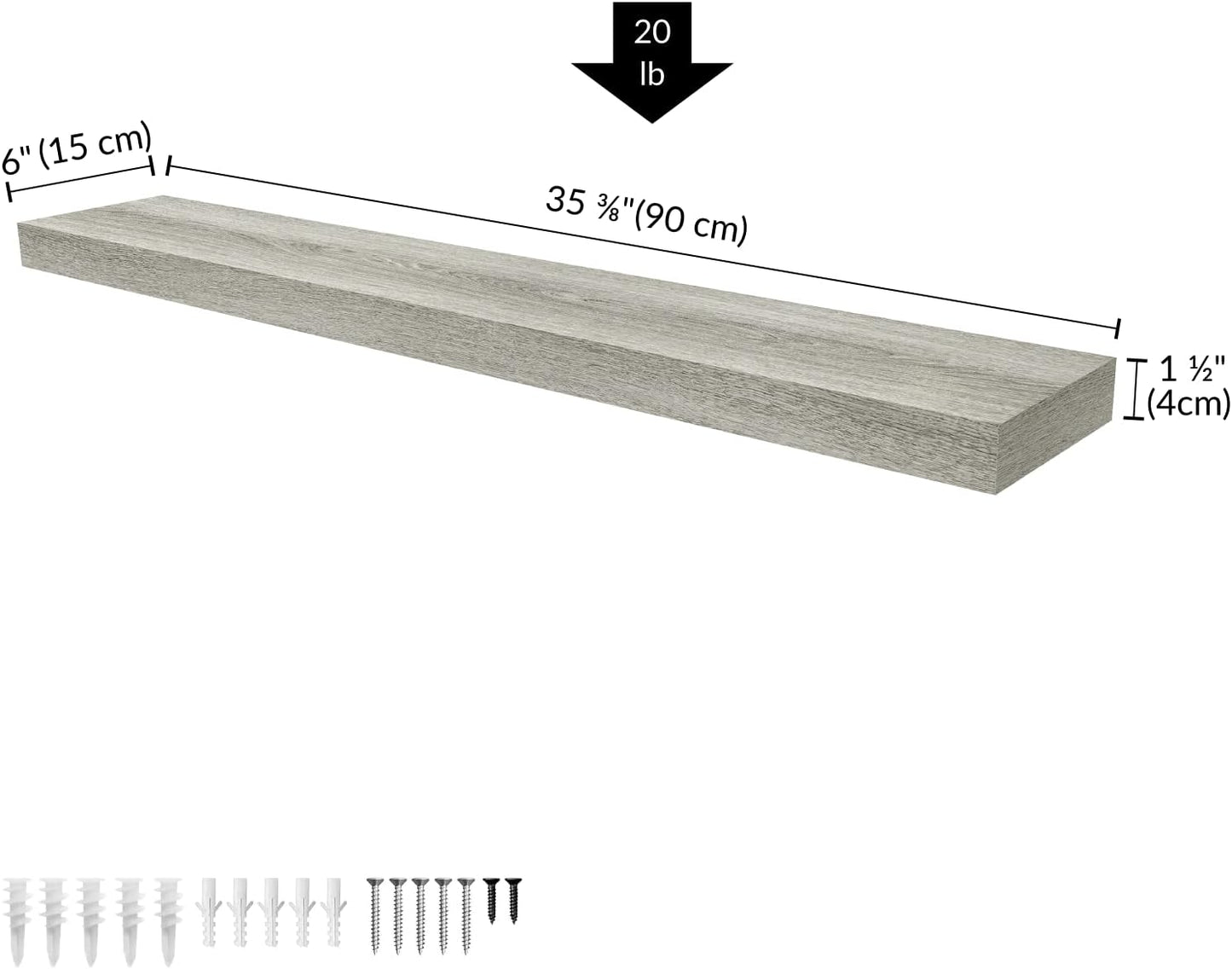 Ballucci Floating Shelf, 36" Wood Wall Shelf with Invisible Brackets for Bathroom, Living Room, Bedroom, Kitchen, Nursery, 6" Deep, Rustic Gray