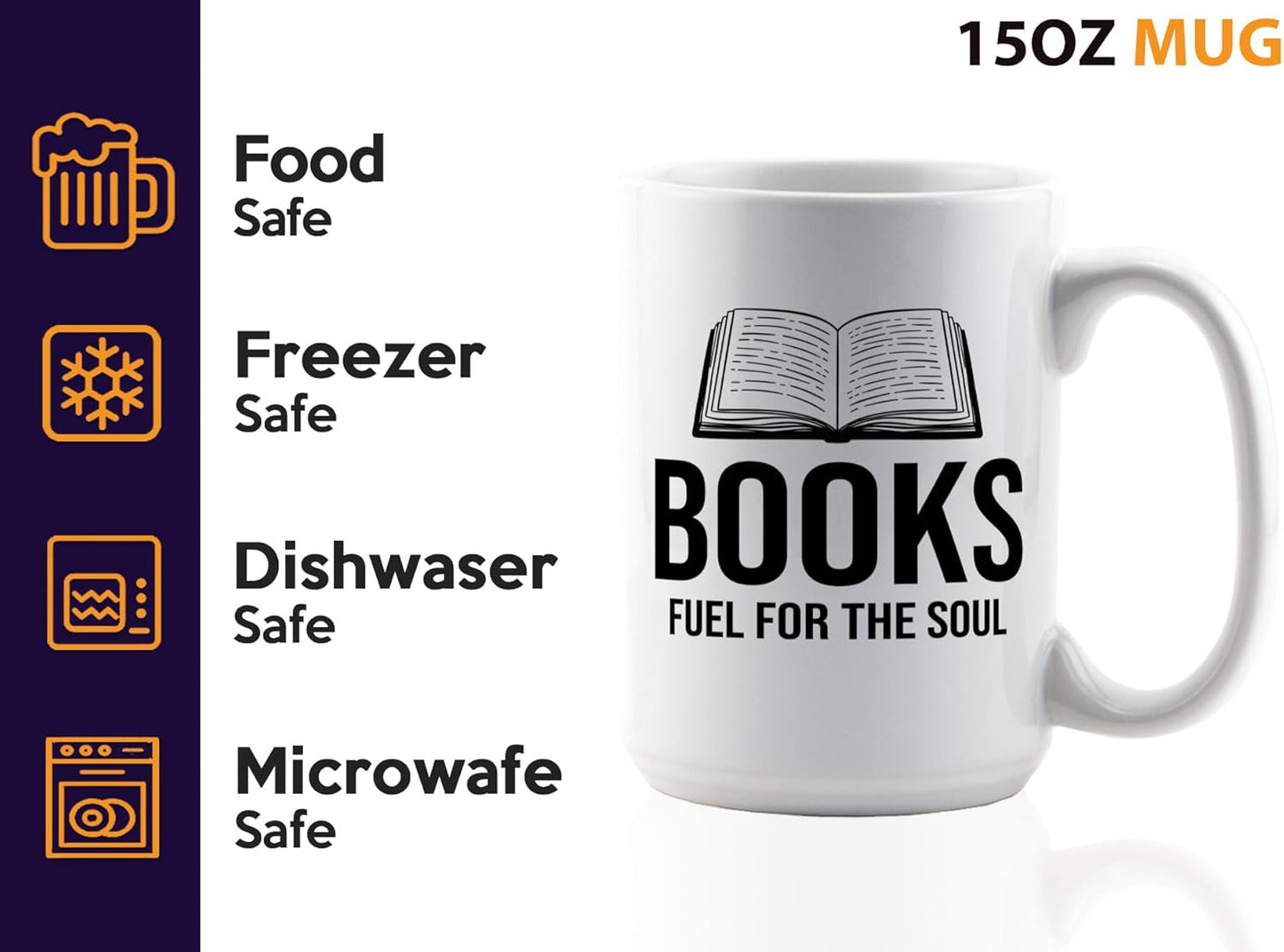 Book Lover Coffee Mug 15oz White -Books Fuel for - Bookworm Literature Library Book Lover Reader Booked Editor Intellectual Studious