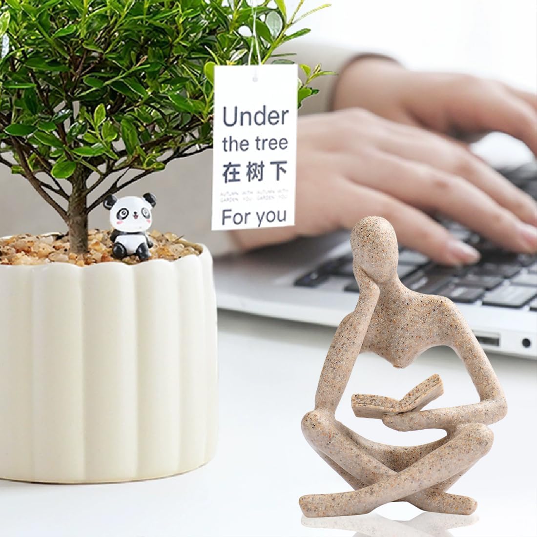 Thinker Statue Gifts for Readers Book Lovers Women, Reading Man Figurine Bookshelf Decor Aesthetic Neutral Sculptures Home Decor for Shelves,Desk, Shelf, Coffee Table for Living Room Office