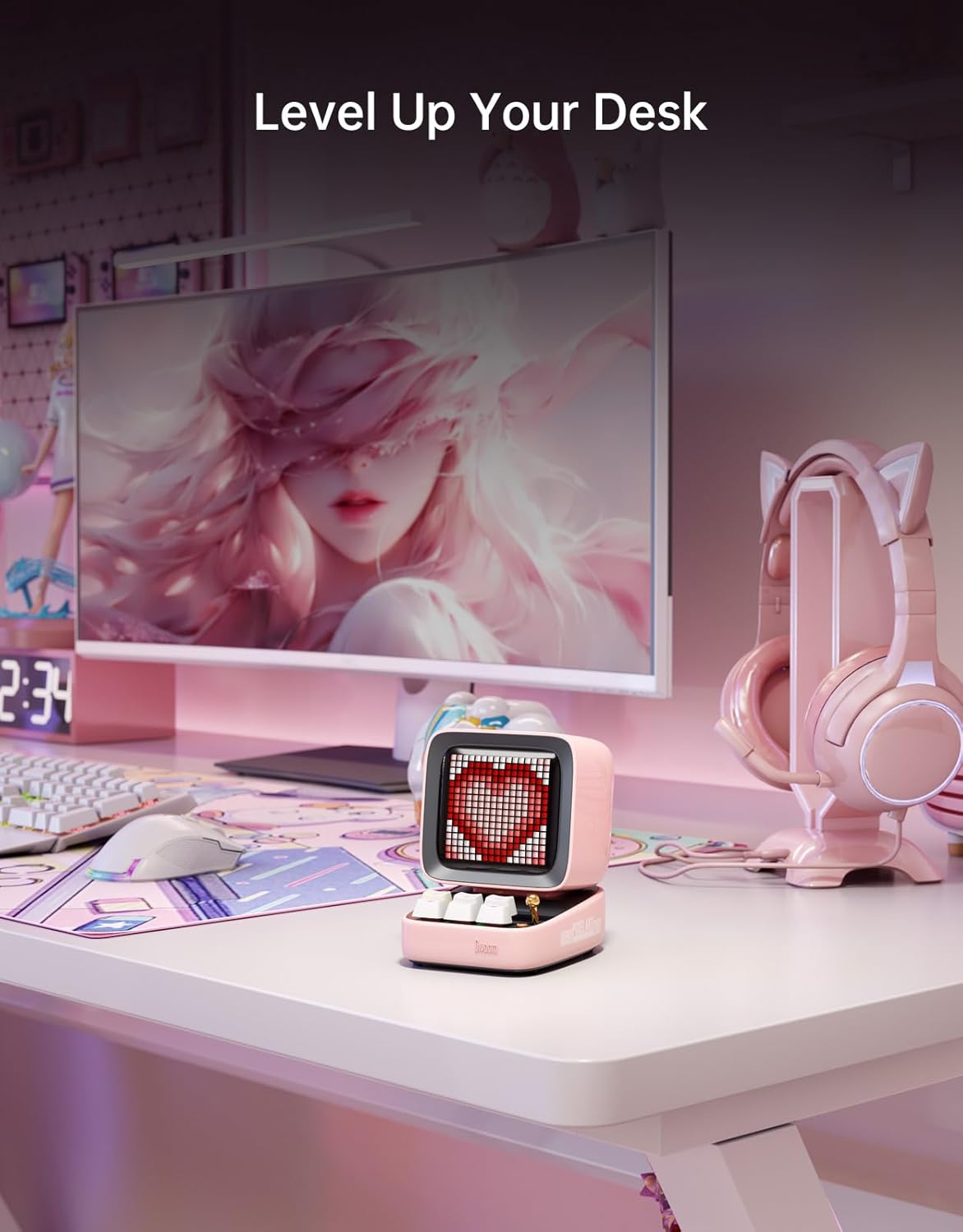 Divoom Ditoo Retro Pixel Art Game Bluetooth Speaker with 16X16 LED App Controlled Front Screen (Pink)