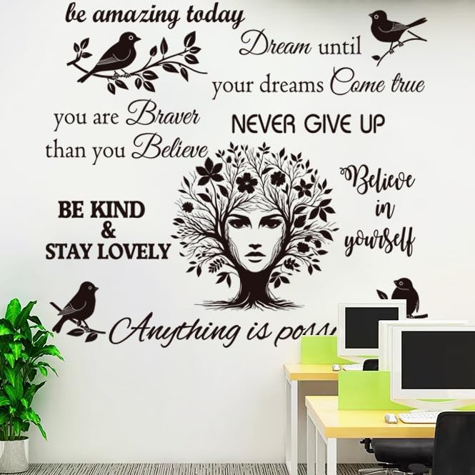 Inspirational Quote Wall Decals Vinyl Quotes Stickers Removable Positive Saying Wall Lettering Girl Tree Stickers Home Decor.
