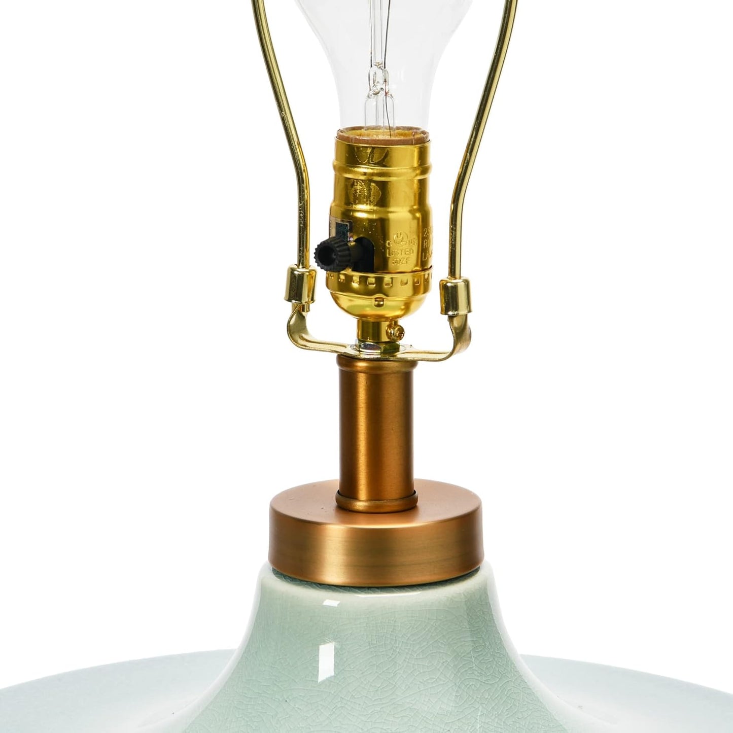 Creative Co-Op Striped Aqua Ceramic Table Lamp with White Linen Shade