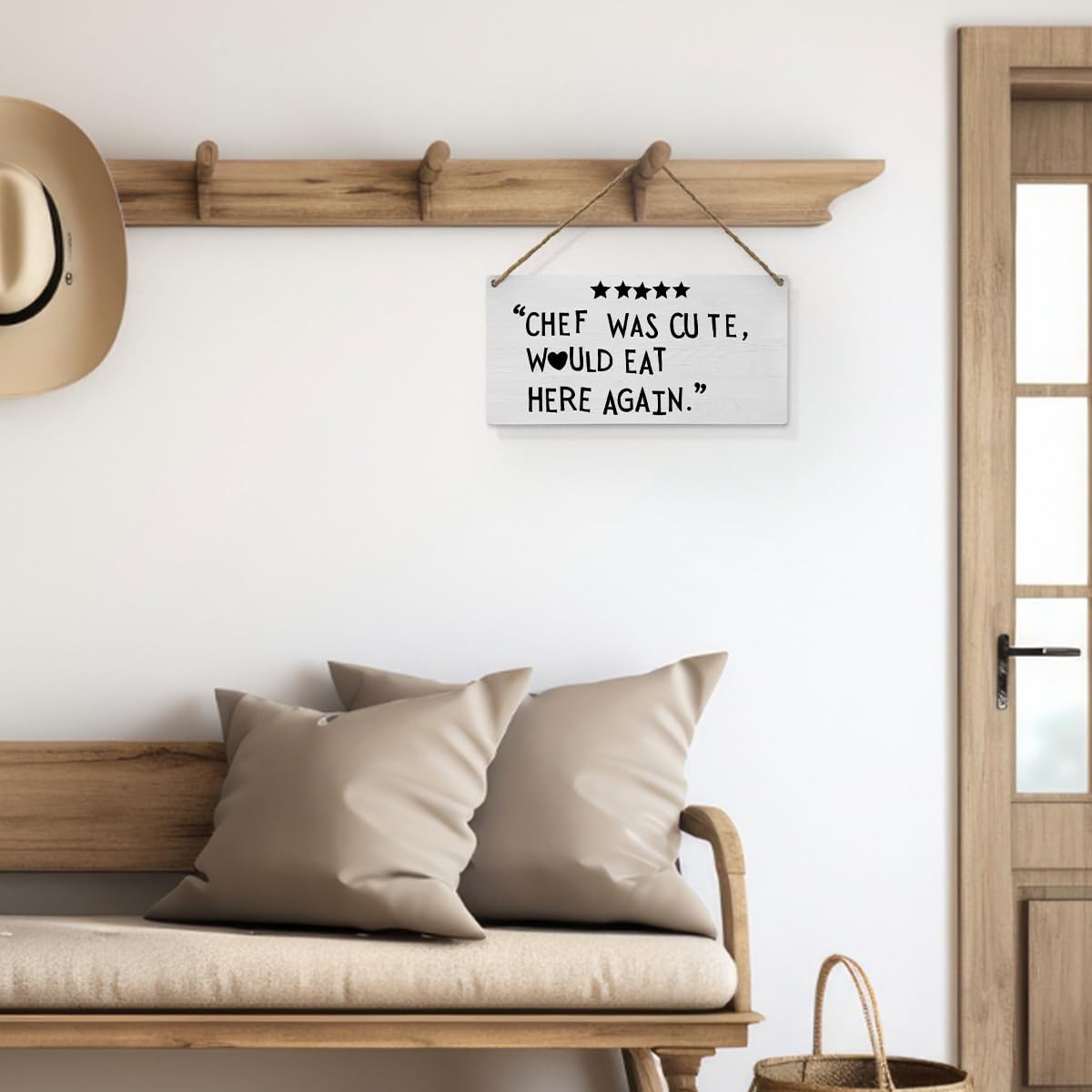 Mtrgdn Chef Was Cute Would Eat Here Again Kitchen Signs Wall Decor, Funny Chef Quote Aesthetic Wooden Sign Plaque Wall Hanging for Dining Room Restaurants Canteen Pantry 6x12 Inch