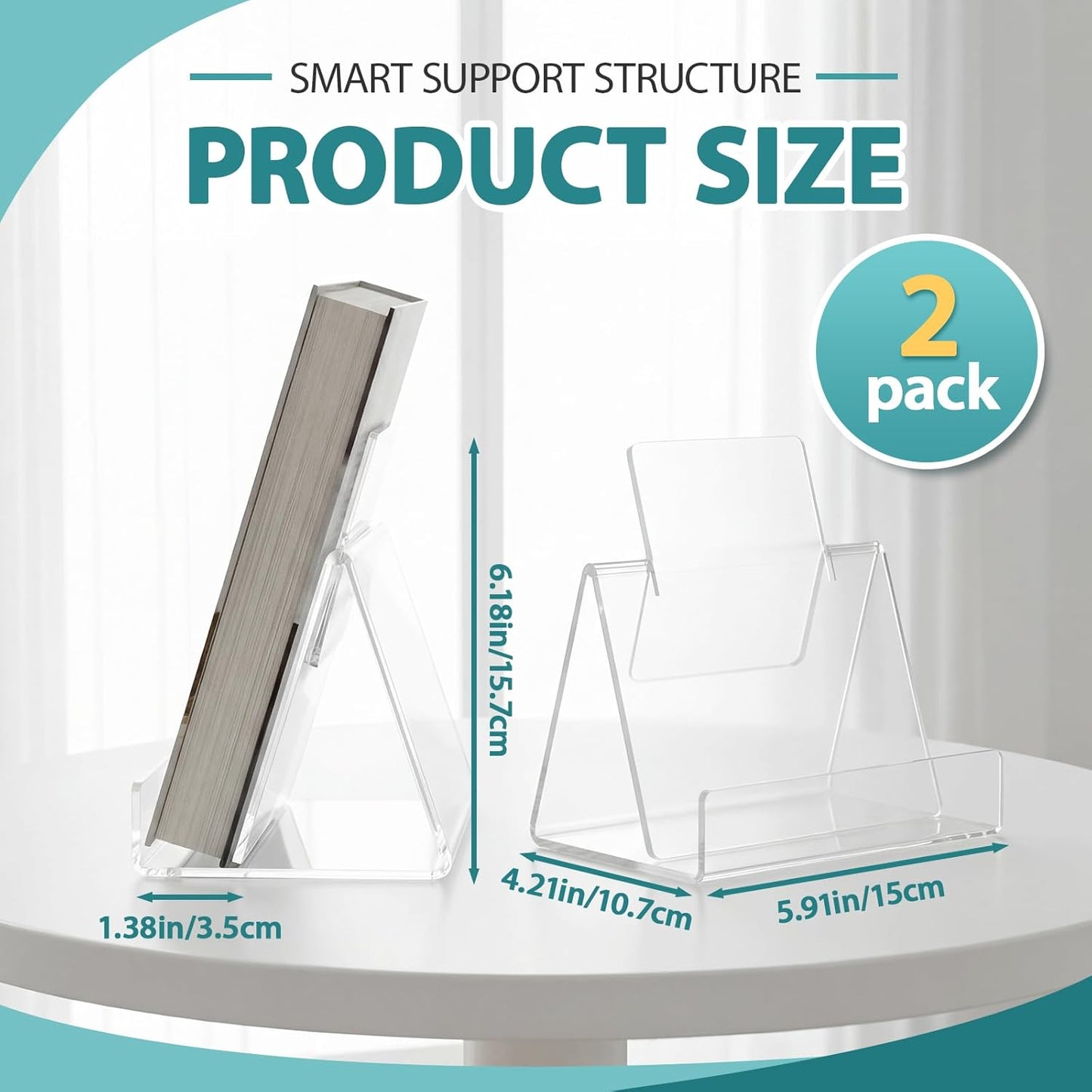 Marspark 2 Pack Clear Acrylic Display Book Stand, Acrylic Brochure Holder for Artworks Display Easel for Comics Photos Easel Holder, Flyers, Pamphlets, Booklets, Menu, Leaflets & CDs