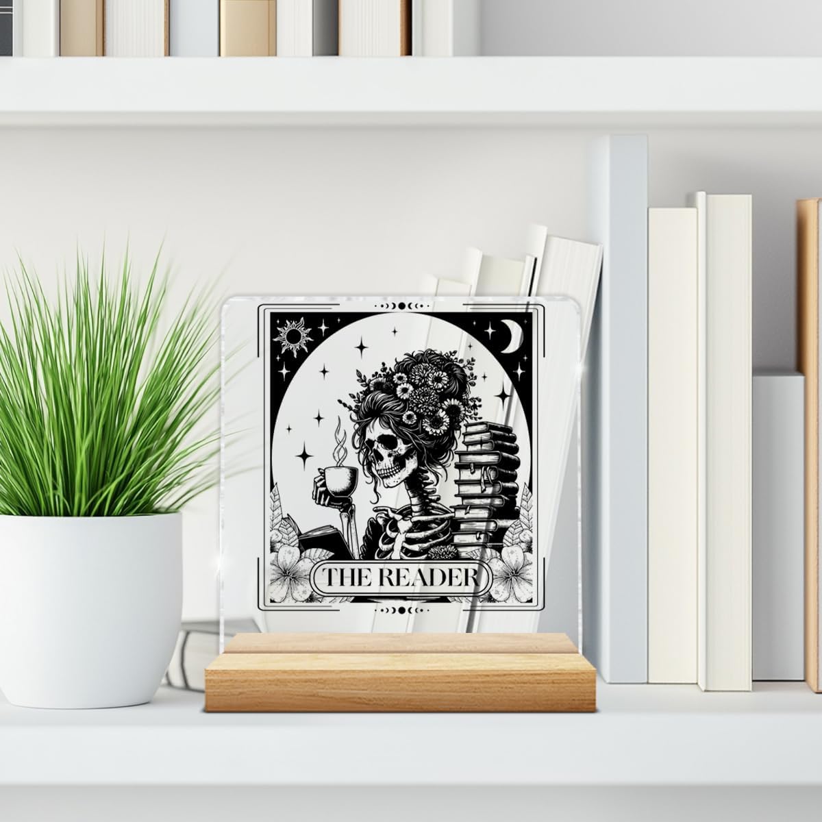 Reader Gifts for Women, Funny Gifts for Book Lovers Reading Lovers Bookworm Librarian, the Reader Tarot Card Acrylic Desk Sign Home Decor Reading Room Clear Desk Sign