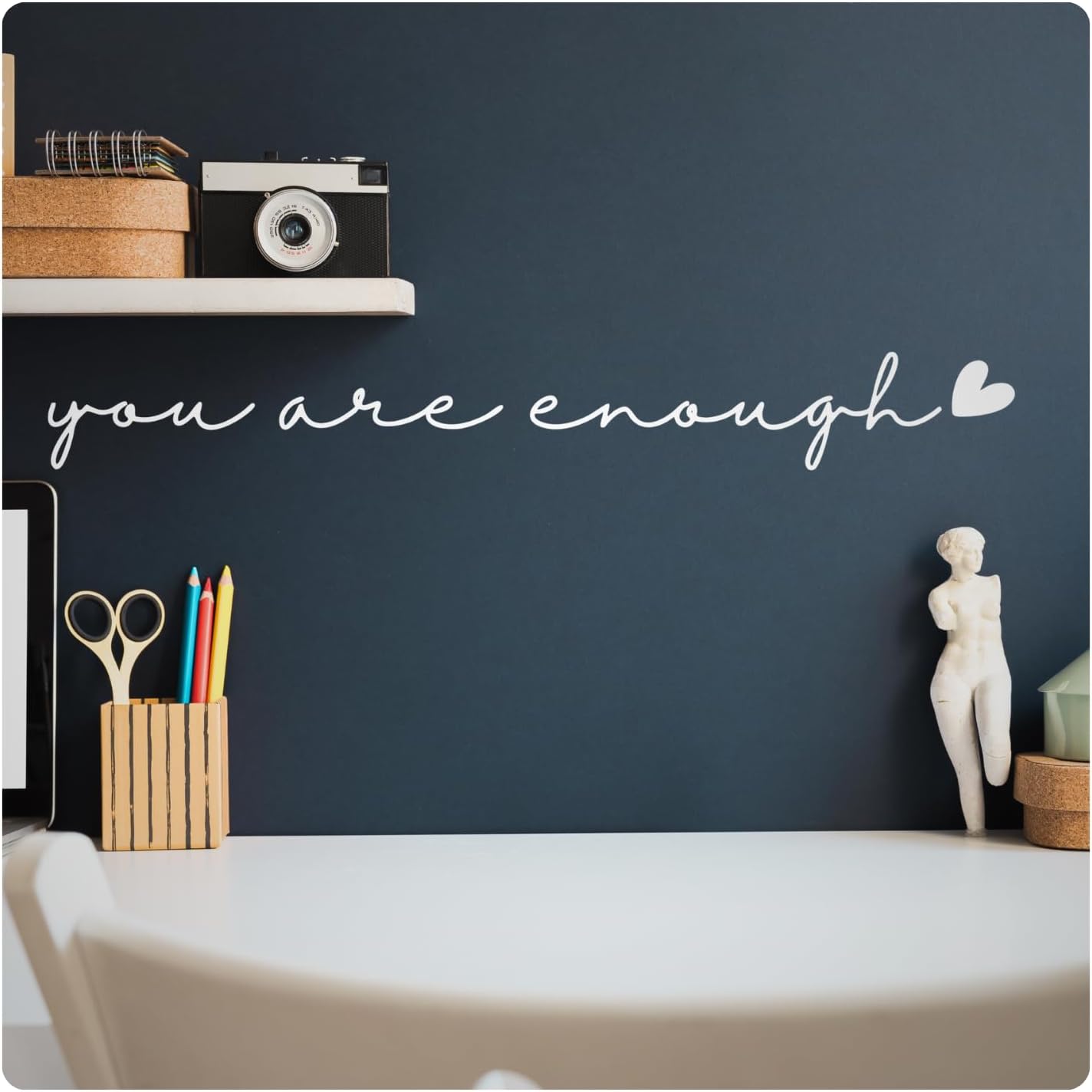 My Vinyl Story – You are Enough Wall Decal – Positive Affirmation Vinyl Sticker for Bedroom, Living Room, Office – Inspirational Quote Decor, Self Love Encouragement, Removable (White, 36x5 inches)