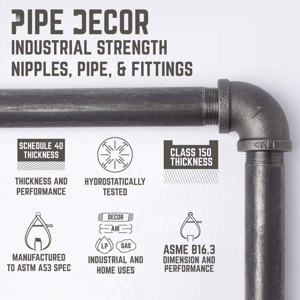 PIPE DECOR Industrial Pipe Shelf Brackets, 6 Inch, 4 Pack – Wall Mounted Double Flange Floating Shelf Hardware, Rustic Vintage-Style Shelving Support Set