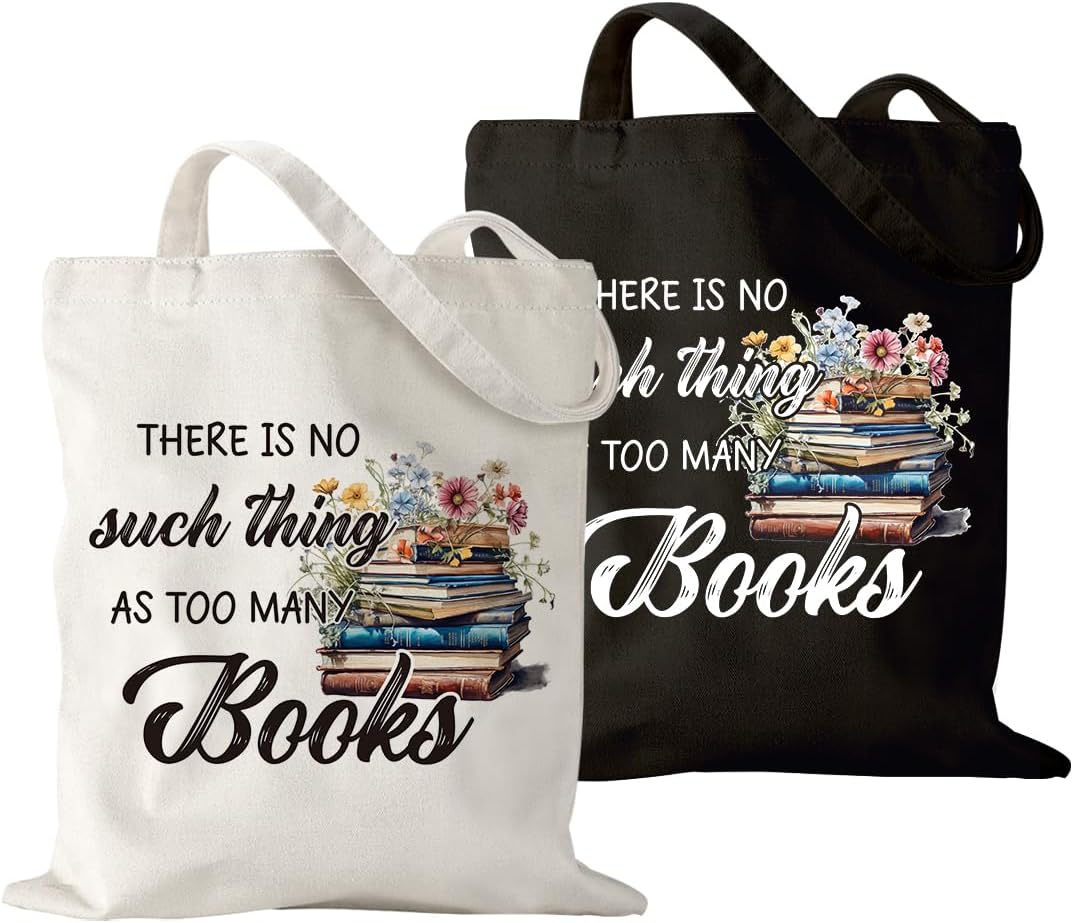 2PCS Canvas Tote Bags for Women Book Lover Bookish Christmas Halloween Birthday Gift for Women Book Club Librarian Readers
