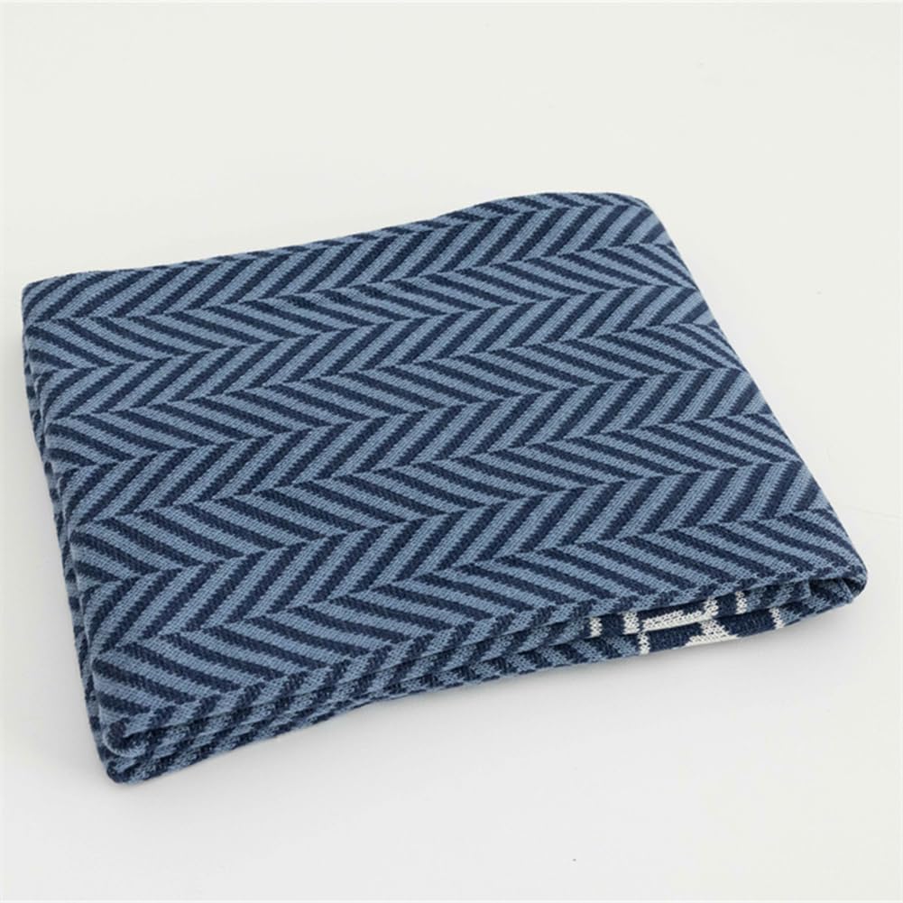 vctops Herringbone Wool Blend Throw Blanket for Couch Knitted Reversible Bed Blankets All Season Use Soft Warm Cozy Lightweight Throws for Sofa, Bed, Picnic (Blue Grey,51"x63")