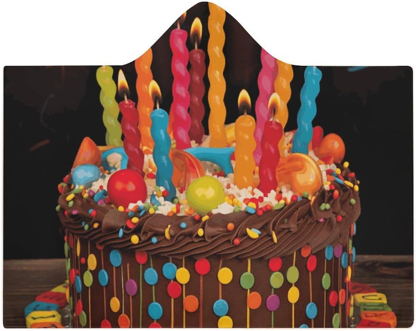Happy Birthday Cake Blanket Hoodie Oversized Fleece Sweatshirt Wearable Blanket Rope Gift for Women Men