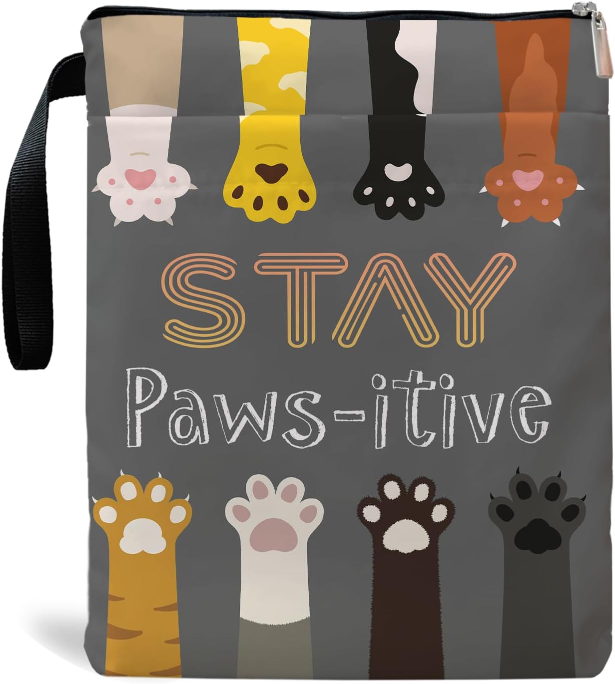Book Sleeve, Book Covers with Zipper, Funny Cat Book Lovers, Gifts for Women Teacher Librarian Bookworm Bookish- Easily Distracted by Cats and Books (Grey, Large)