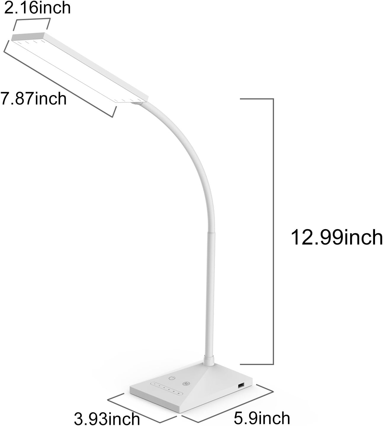 RAOYI LED Desk Lamp, 12W Dimmable Table Lamp Eye-Caring Reading Light with USB Charging Port Touch Control 5 Color Modes 7-Level Brightness Adjustable for Office Home Bedroom (White)