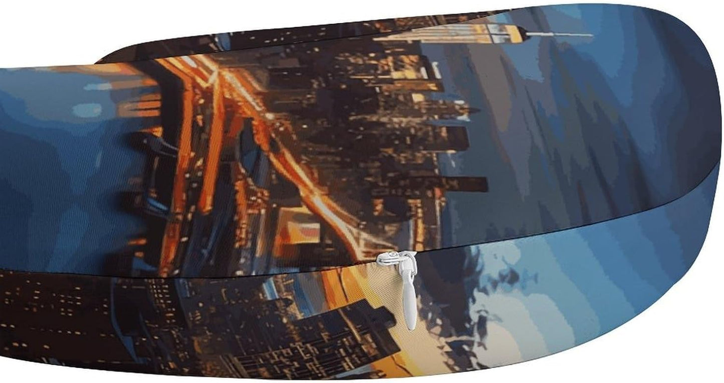 New York City Scenery Neck Pillow Memory Foam U Shaped Pillows Portable Pillows for Shoulder Travel Head Support Pillow with Concealed Zipper for Airplane Car Home Office