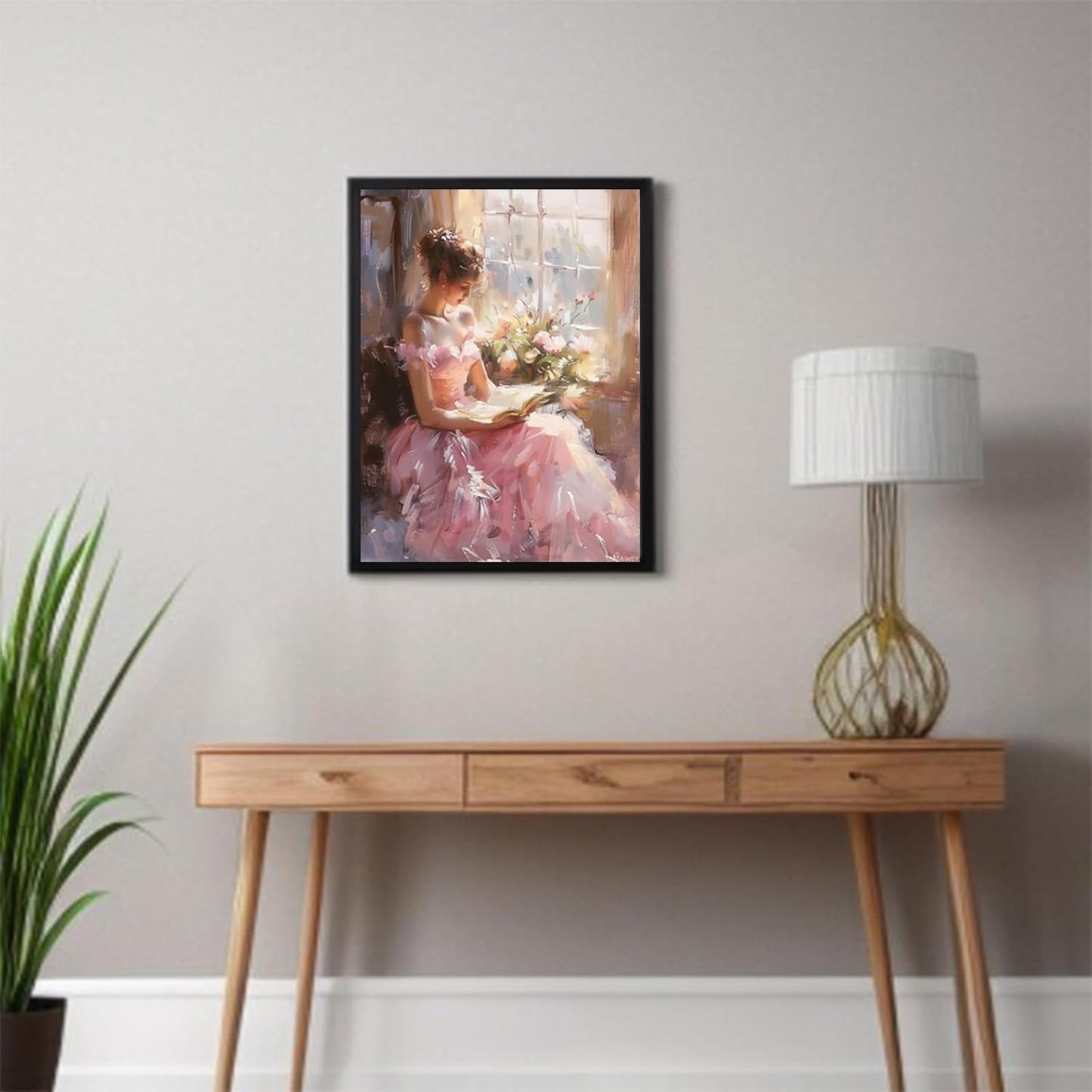 Vintage Pink Dress Woman Portrait Oil Painting Wall Art Retro Reading A Book Posters Famous Antique Female Canvas Prints Wall Decor Aesthetic for Bedroom Gallery Gift Poster Unframed 12x16inch
