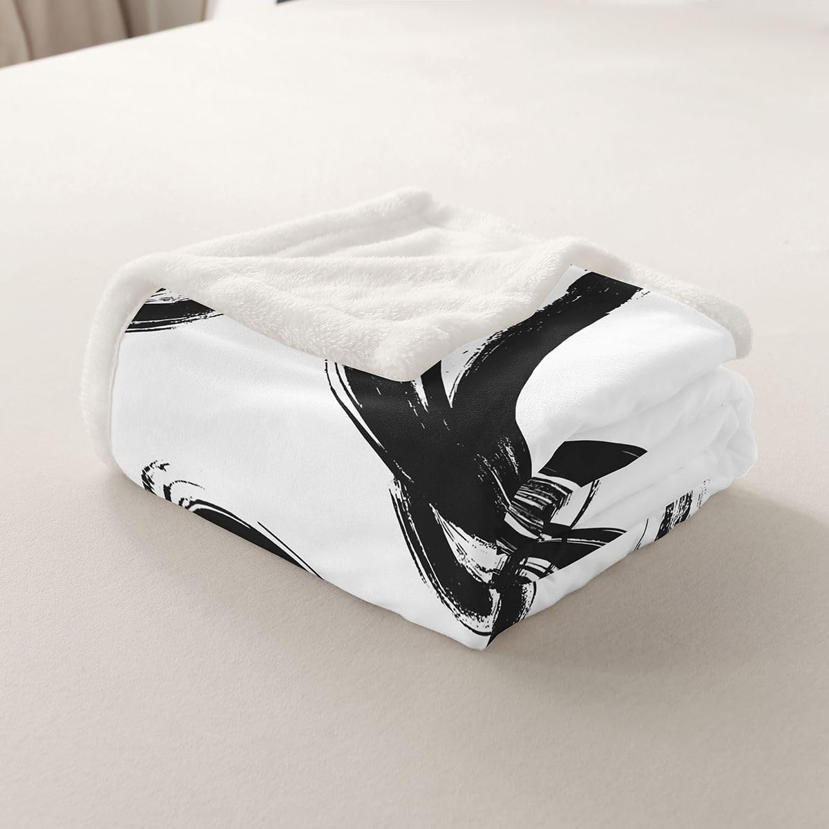 Feelyou Abstract Black White Sherpa Throw Blanket for Couch Abstract Super Soft Cozy Fleece Geometric Lines Art Blanket for Winter, Plush Throw Baby 30"x40" All Season