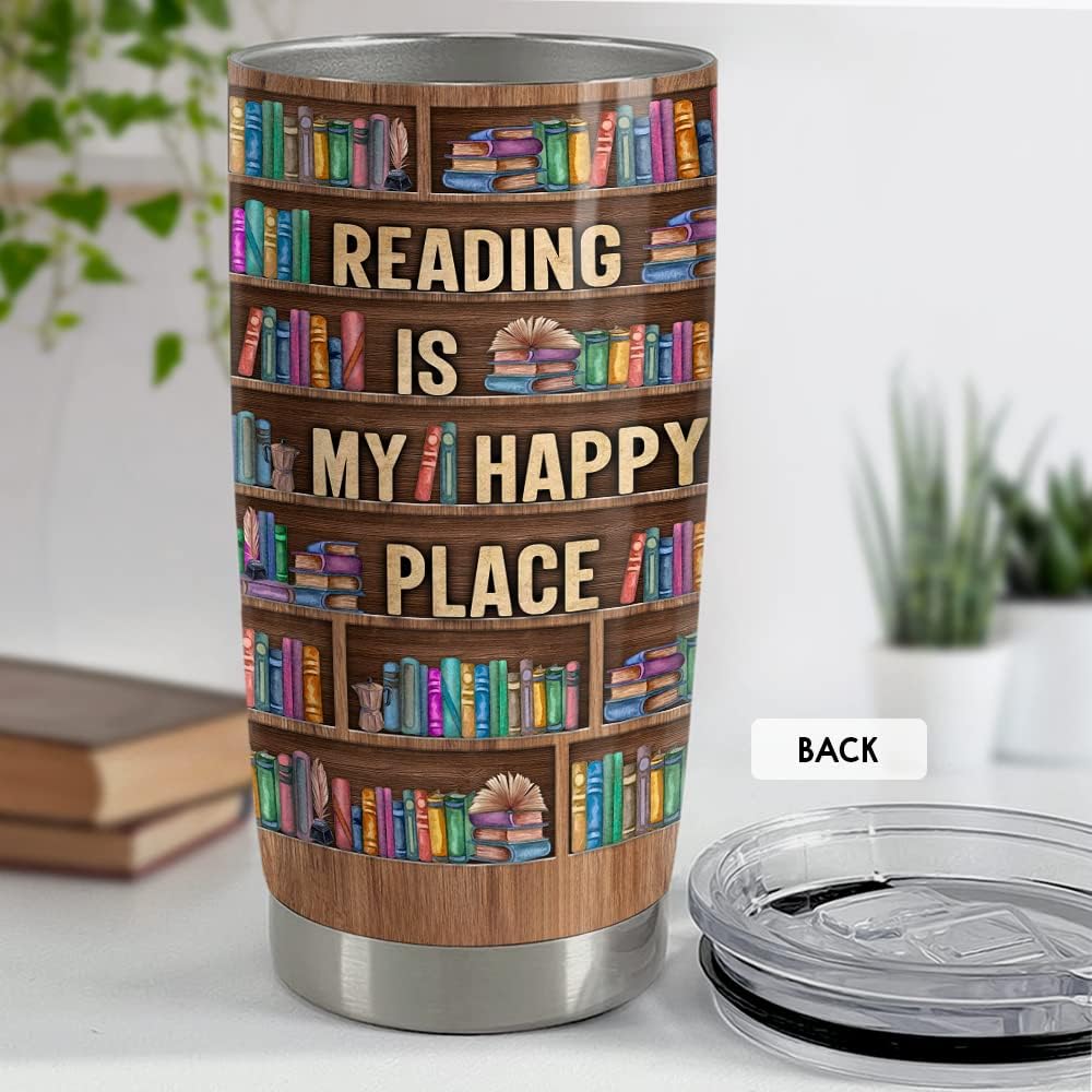 SANDJEST Book Lovers Tumbler Bookshelf 20oz Tumblers with Lid Gift for Librarian Book Lover Women Readers Bookworm Christmas Holiday Birthday