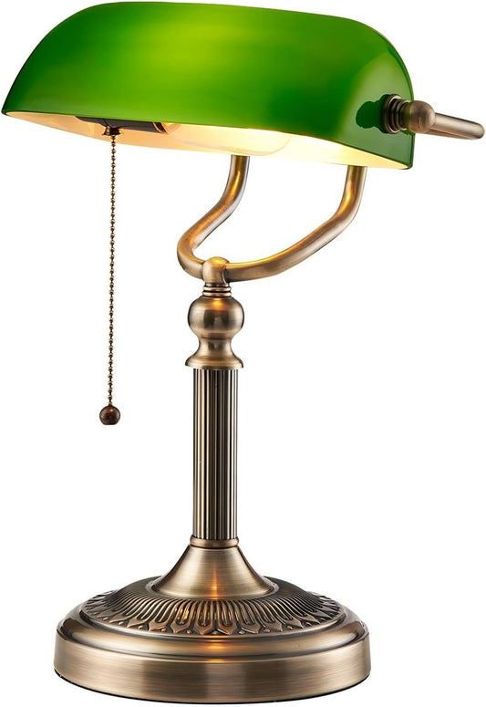 Newrays Green Glass Bankers Desk Lamp with Pull Chain Switch Plug in Fixture