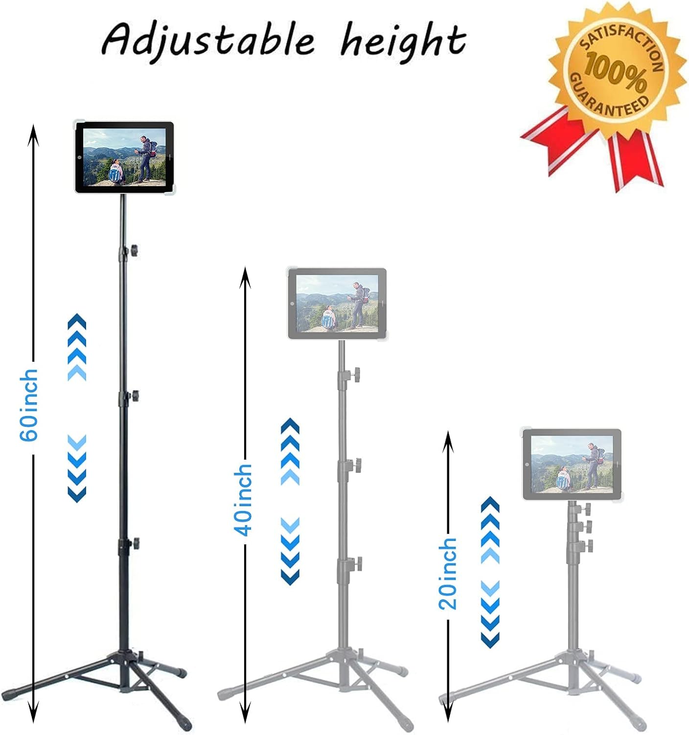 Ipad Tripod Stand, Height Adjustable iPad Stand Floor, Tablet Holder Stand with 360 Degree Rotating Tablet Mount for ipad Pro12.9, iPad Air and Other Device Within 9.5-14.5 Inch
