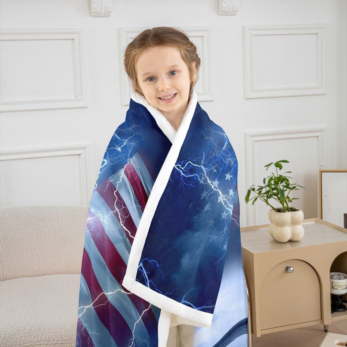 3D Aircraft Throw Blanket,American Flag Blankets for Kids Boys Teens,Glowing Lightning Fleece Blanket Fashion Cool Airplane Sherpa Blanket Adult Bedroom Decor,for Chair/Sofa,50"×60"