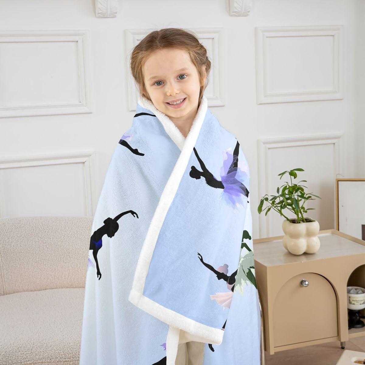 Erosebridal Girl Sherpa Blanket Ballet Flannel Blanket Dancing Theme Throw Blanket Trippy Bed Blanket for Bedroom Decorative Soft Plush, Classical Graceful Style Room Decoration Throw