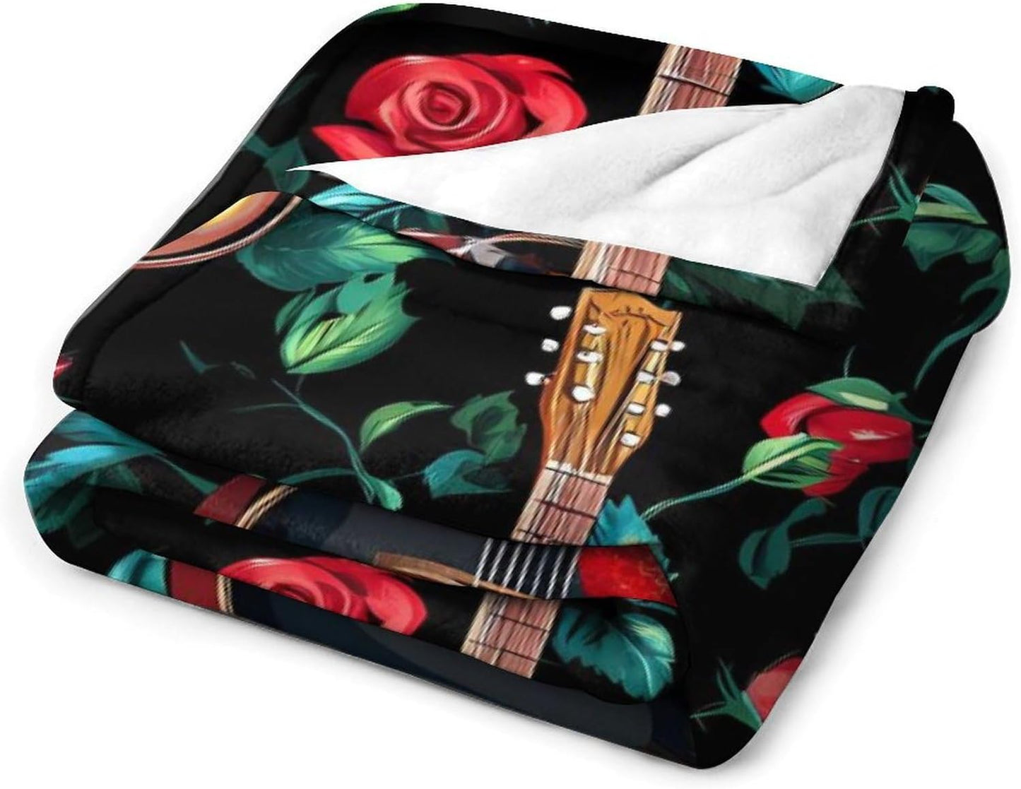 Guitar Rose Throw Blanket for Couch Bed Plush Cozy Fuzzy Flannel Blanket for All Season 30"x50"