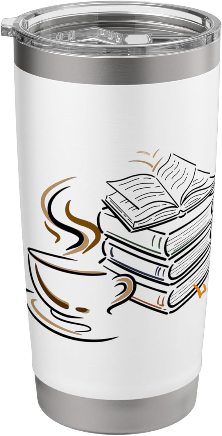 Coffee and Books Lover Gift Bookworm Reading Library Fan Stainless Steel Insulated Tumbler