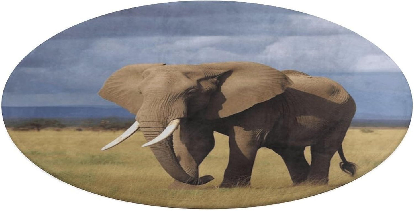 Africa Grassland Elephant Circle Rug Retro Luxury Coral Velvet Floor Mat Non Slip Soft Indoor Floor Carpet Comfy Thickened Area Rugs Modern Aesthetic Minimalist Carpets for Home Decor