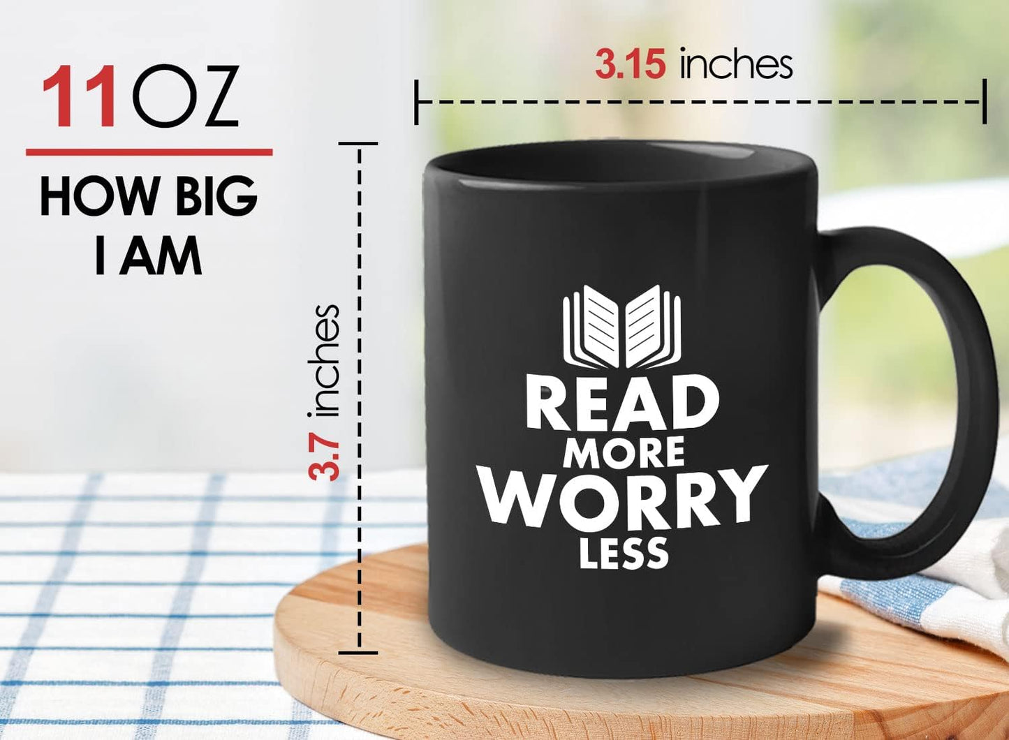 Book Lover Coffee Mug 11oz Black - read more - Literary librarian Literature Bookworm Historian Public Library Curator Bibliophile Bibliolater