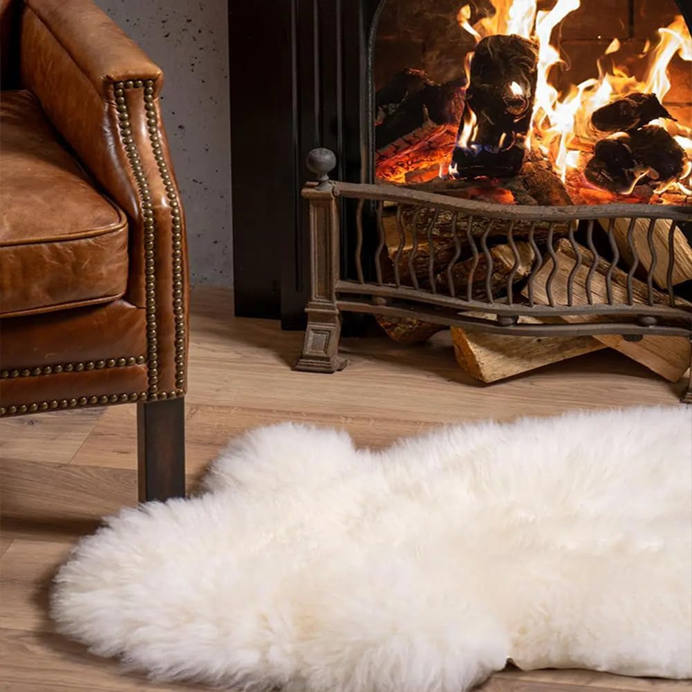 WL&ALLEN Genuine Sheepskin 100% New Zealand Sheepskin Wool Area Rug |Single & a Half Pelt 2'x 4'3'', Ivory White