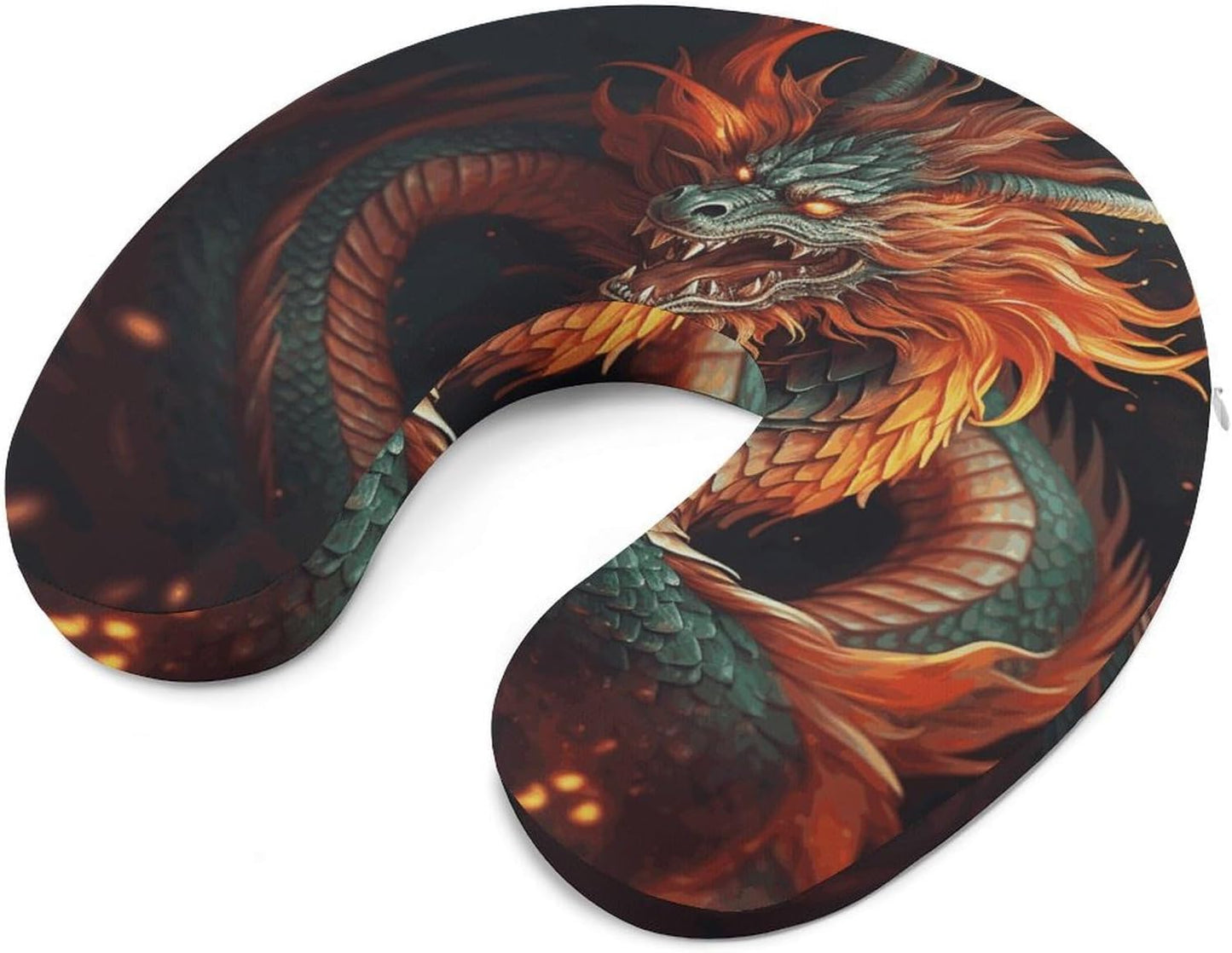 Chinese Dragon Neck Pillow Memory Foam U Shaped Pillows Portable Pillows for Shoulder Travel Head Support Pillow with Concealed Zipper for Airplane Car Home Office