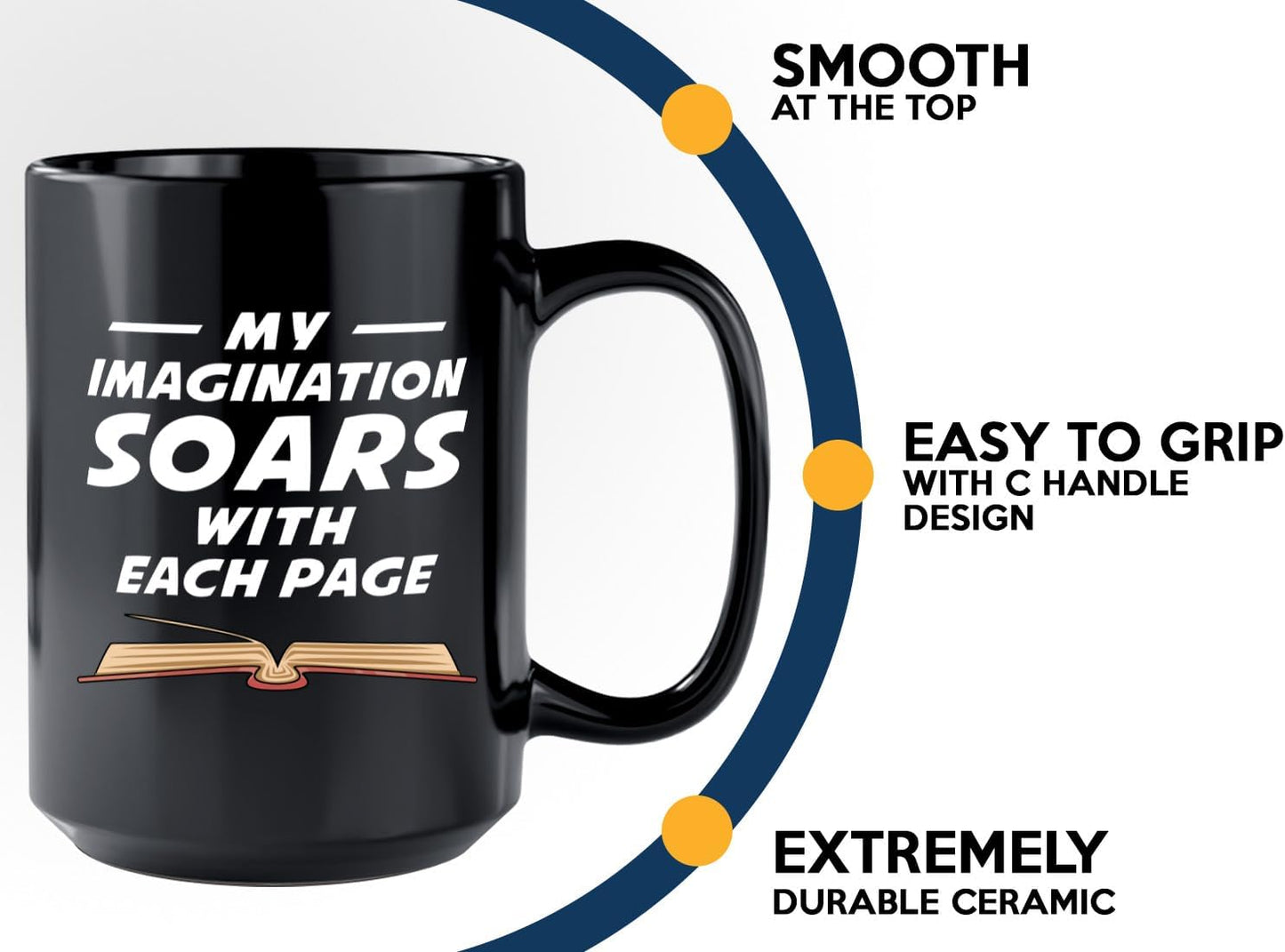 Book Lover Coffee Mug 15oz Black -Imagination Soars - Writer Editor Bookish Librarian Bibliophile Bookish Grammar Philosophers