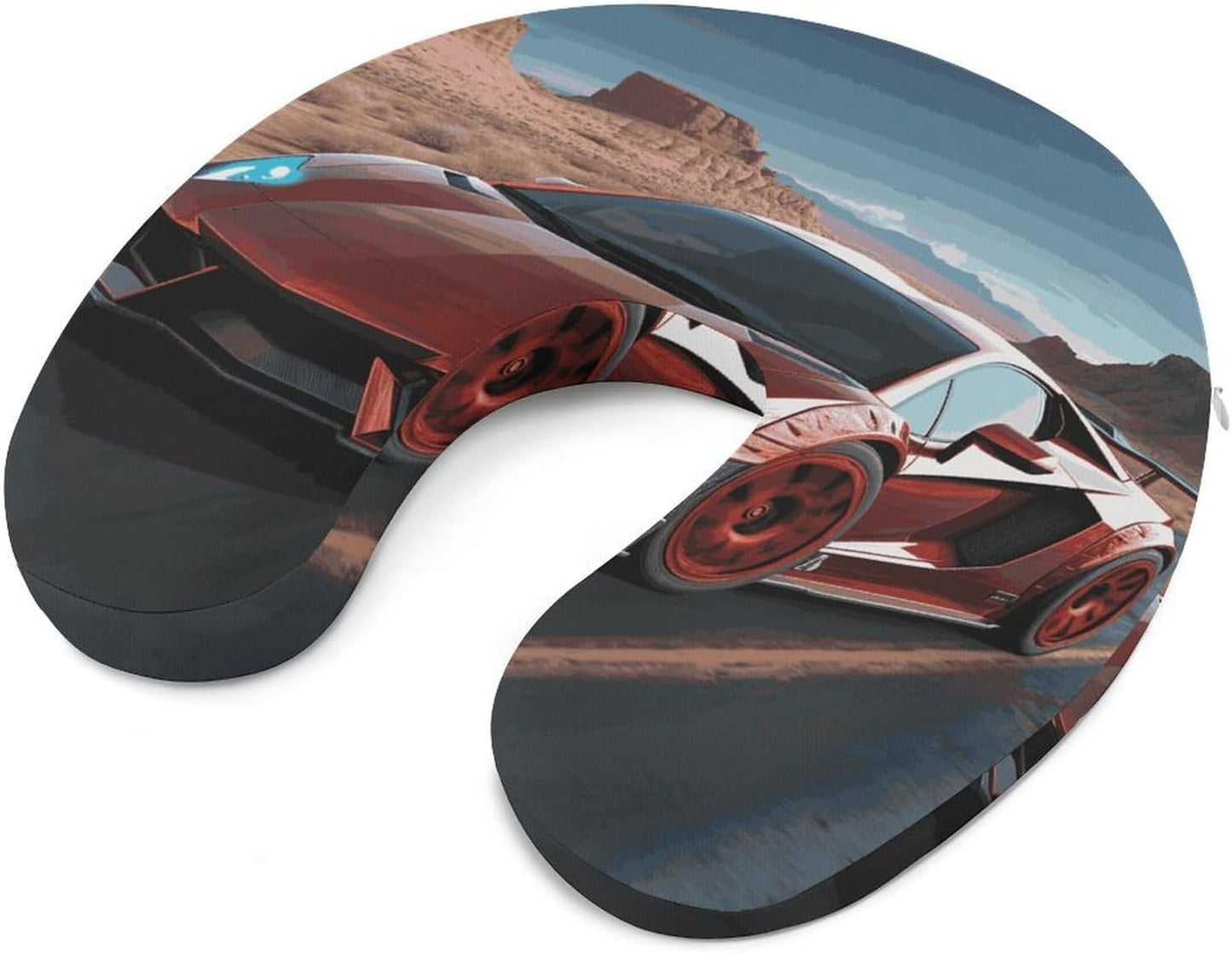 Red Race Car Neck Pillow Memory Foam U Shaped Pillows Portable Pillows for Shoulder Travel Head Support Pillow with Concealed Zipper for Airplane Car Home Office