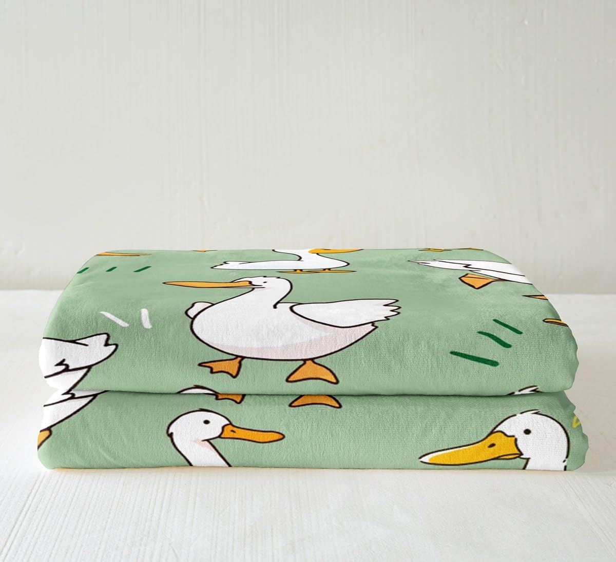 Cartoon Duck Throws Blanket,Cute Farmhouse Livestock Animal Sherpa Blanket for Girls Teens, Lovely Green Natural Themed Microfiber Fleece Blanket Room Decor, Throw Size (50 x 60 Inch)