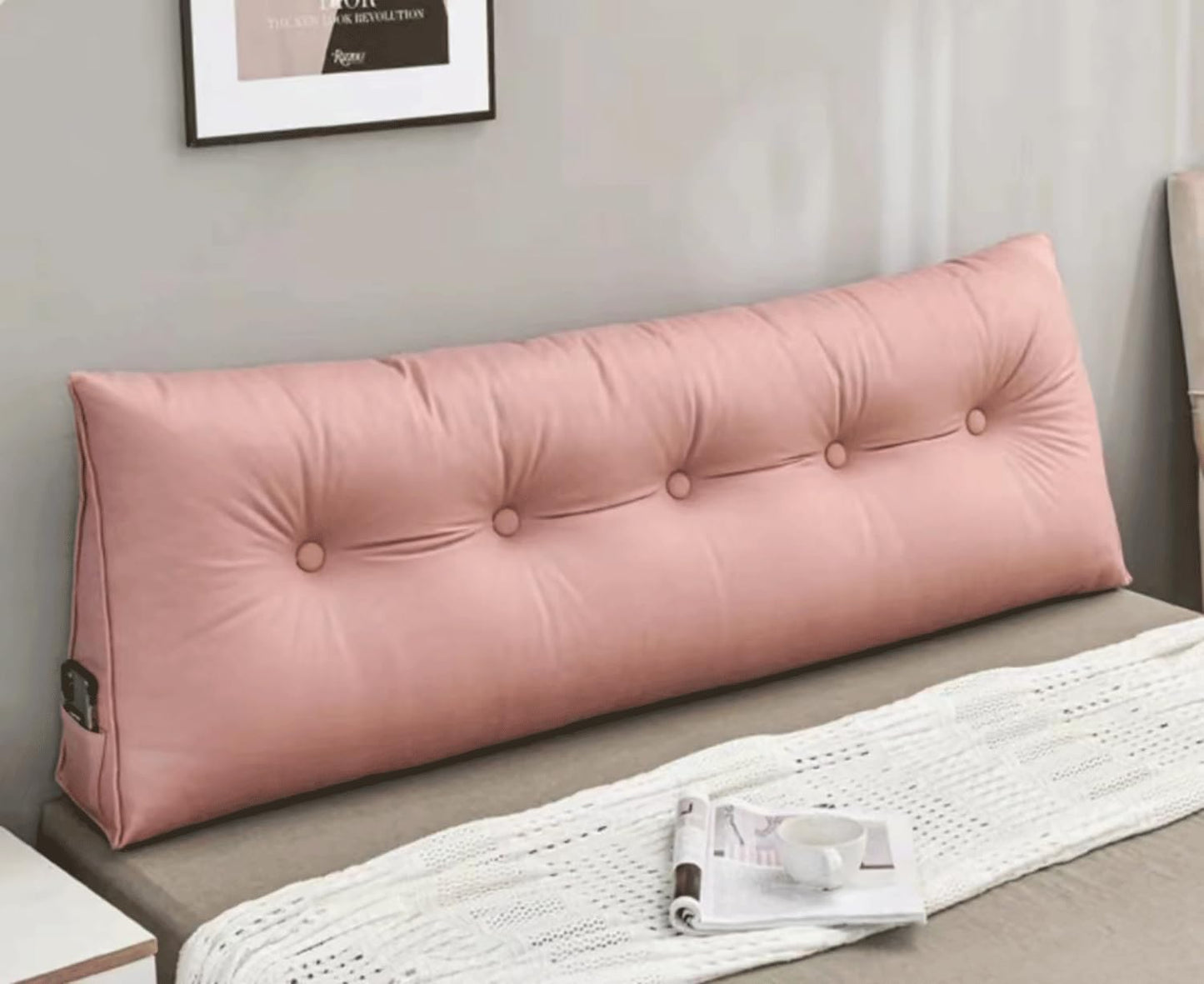 Triangular Headboard Pillow, Bed/Sofa Wedge Reading Pillow, Large Bedrest Throw Pillows/Bedside Cushion, Large Backrest Wedge Pillow Removable Cover(Size:150x20x50cm(59x7.8x20),Color:Pink)