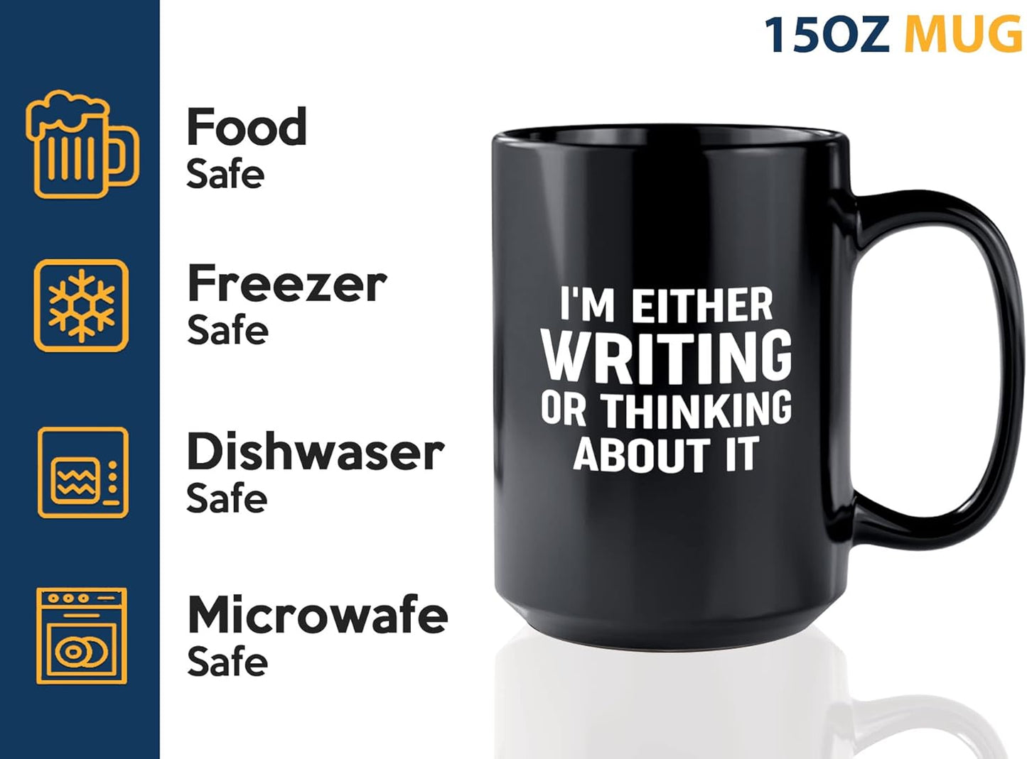 Journalist Coffee Mug 15oz Black -Writing or Thinking - Reading Lover Book Club Gift Author Appreciation Writer Journalism Novelist Scriptwriter