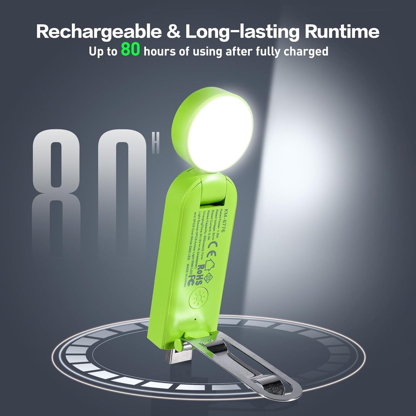 VAVOFO USB Rechargeable Book Light, Blue Light Blocking, Amber Light Clip On Bookmark Shaped Reading Light, Eye Care 6 LEDs Book Light for Bookworms Reading in Bed with 9 Lighting Modes (Neon Green)