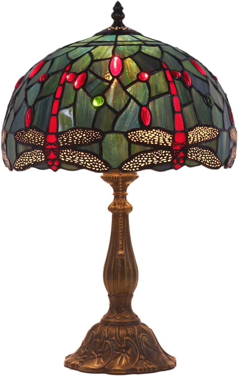 Tiffany Lamp,W12H19 Inch Stained Glass Table Lamp,Antique Desk Light,Art Decor Table Lamp(Dragonfly