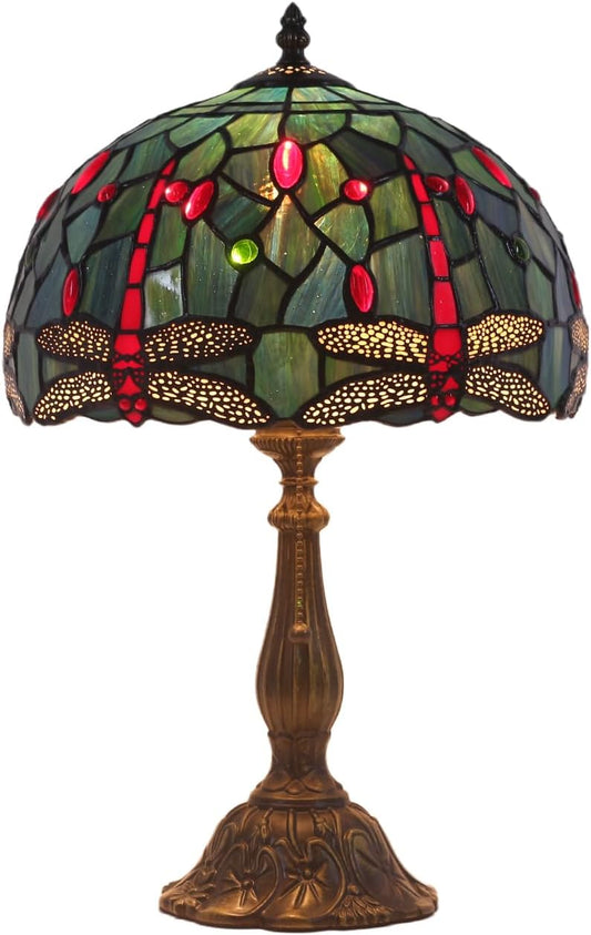 Tiffany Lamp,W12H19 Inch Stained Glass Table Lamp,Antique Desk Light,Art Decor Table Lamp(Dragonfly