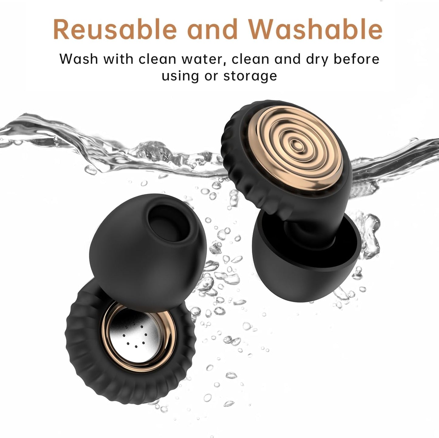 Noise-Cancelling Ear Plugs for Sleeping, Travel, Work and Concerts – Reusable Noise-Reducing Earplugs (XS/S/M/L) Soft Silicone Sleep Earbuds for Comfortable Fit, Hearing Protection(Champagne)