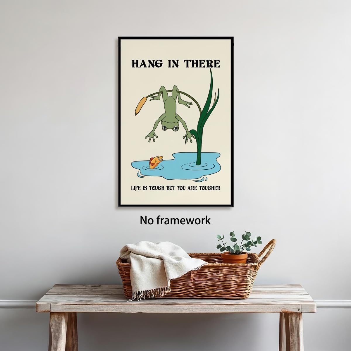 Funny Motivational Frog Poster Hang in There Wall Art Print Trendy Positive Quote for Living Room Bedroom Office Dorm Kids Room Cute Animal Humor Decor for Tough Days 12x18inch Unframed