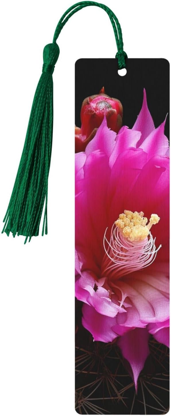 Cactus Flower Bookmarks Gifts for Women Men, Wooden Bookmarks for Book Lovers, Vintage Book Marks Ornaments with Tassel, Unique Personalized Reading Page Markers Dark Green