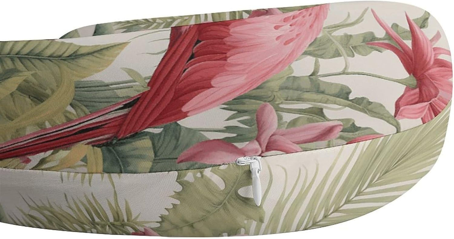 Flamingo and Leaves Neck Pillow Memory Foam U Shaped Pillows Portable Pillows for Shoulder Travel Head Support Pillow with Concealed Zipper for Airplane Car Home Office