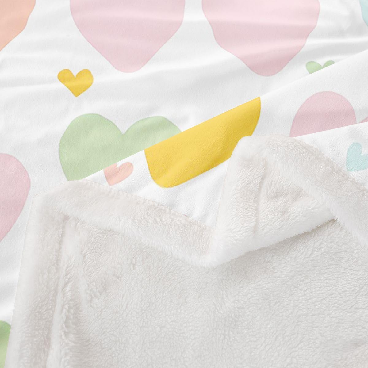 Feelyou Rainbow Heart Sherpa Throw Blanket for Couch Cute Multi-Color Heart Super Soft Cozy Fleece Romantic Blanket for Winter, Plush Throw Princess Style Baby 30"x40" Valentine's Day All Season